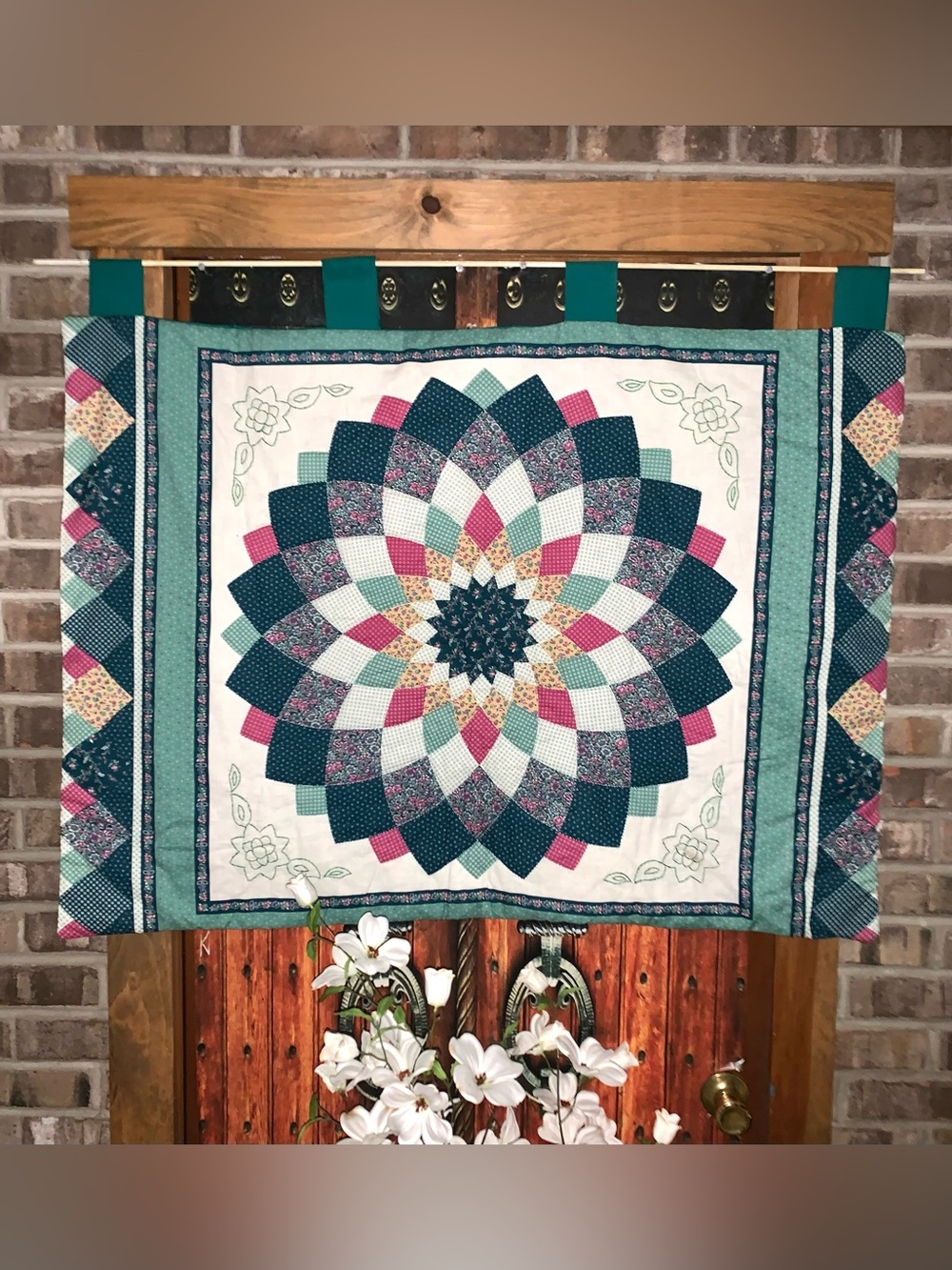 Vintage Handmade Quilted Wall Hanging - Giant Dahlia Medallion Pattern